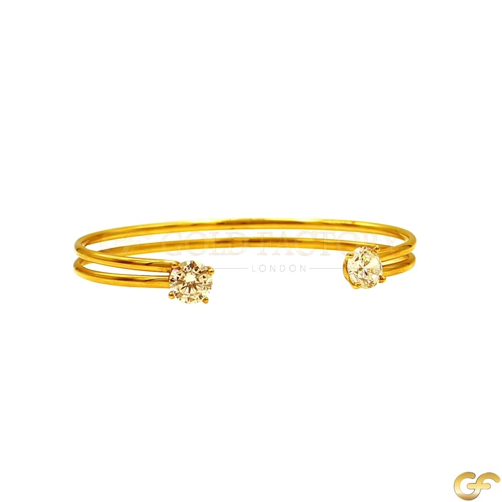 9ct Yellow Gold Bangle with Dual CZ